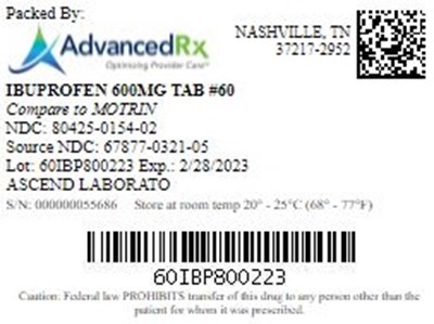 Ibuprofen 600mg Tab Qty 60 Ndc 80425 0154